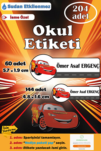 GSticker İsme Özel Okul Etiketi İsim Etiketi Kalem Defter Etiketi Sticker Car...