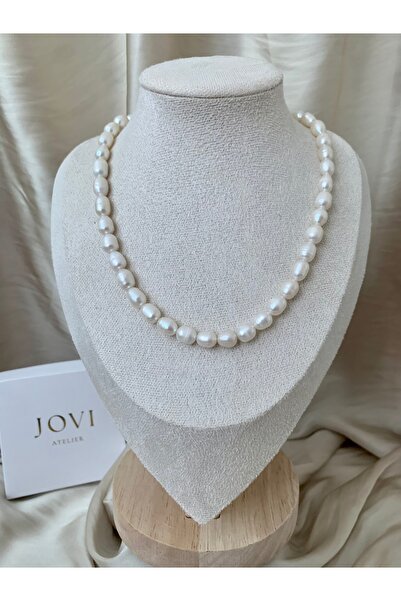 JOVİ ATELİER 40cm | Sertifikalı Doğal Kadın Büyük Arpa İnci Kolye | 40+7cm Uz...