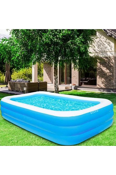 EDAR Rectangular Inflatable Pool, For Kids or Adults, 305 x 182 x 56 cm, Large Model, For Outdoors,