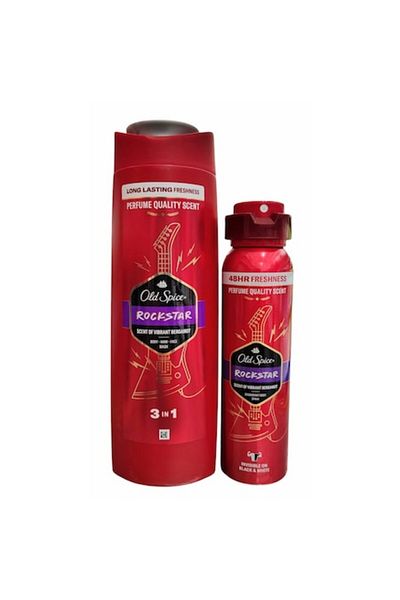 Old Spice Gel de dus si sampon 3–in-1 Old Spice Rockstar pentru corp, par si fata, 400 ml + Deodorant spray