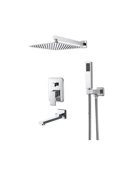 OEM Shower Set with Square Shower Head 30 cm, Built-in Faucet, 3 Functions, Silver, Emandras