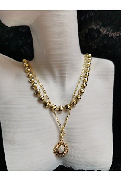 Accessories ZARİF ALTIN RENKLİ İKİ KATLI GÜNEŞ MOTİFLİ KOLYE