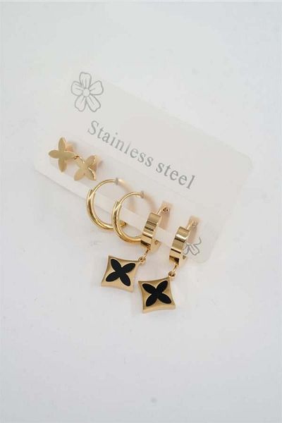 By Zeyna Aksesuar Women's 316 L Stainless Steel Tarnish Free Set of 6 Earrings