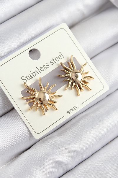 Toptan Bulurum 316L Steel Sun Model Gold Color Women's Earrings