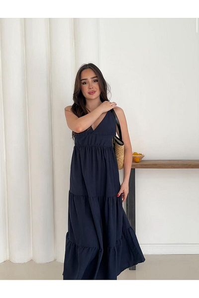 OTAKU Καλοκαιρινό λινό φόρεμα με λεπτό λουράκι με λαιμόκοψη V