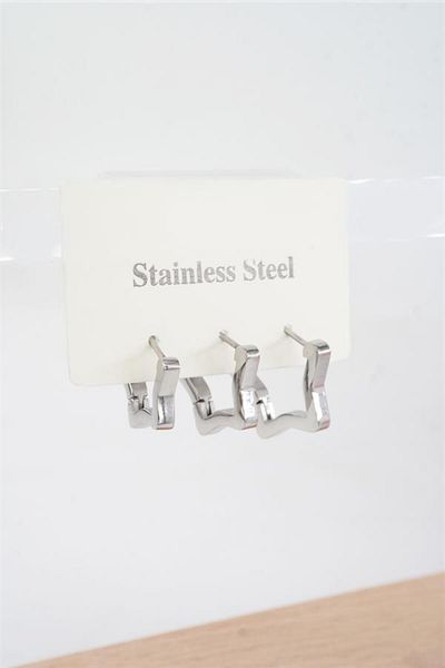 By Zeyna Aksesuar Women's Vip Series 316 L Stainless Steel Star Model 3-Piece Earring Set