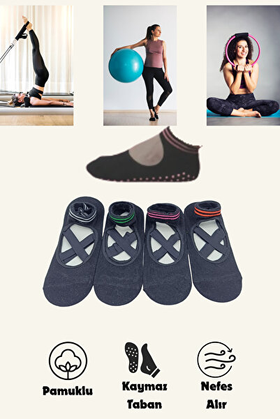 stellare مجموعة من 4 جوارب بيلاتيس ويوجا مضادة للانزلاق للسيدات