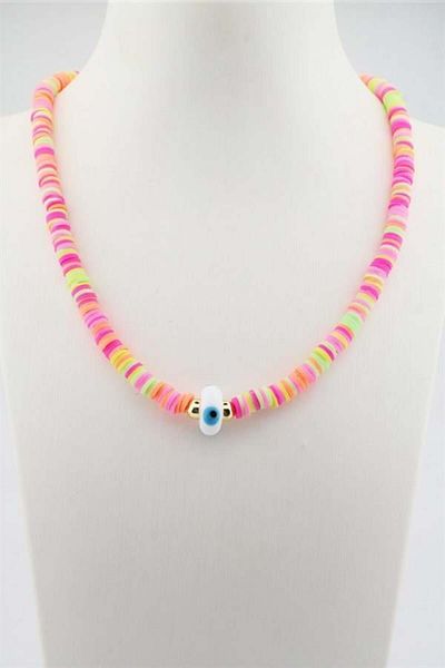 By Zeyna Aksesuar Women's Colorful Fumo Necklace with Glass Evil Eye Figure