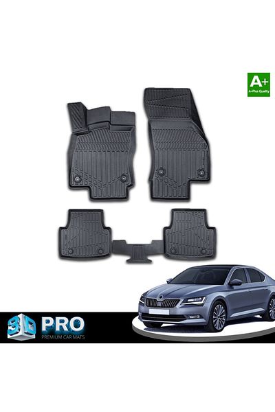 DELUXETUNING Set covorase auto cauciuc Skoda Superb 3 III 2015-2023, forma tavita 3D