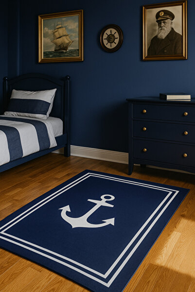 new colourse Çapa Desenli Dijital Halı–Kaymaz Pamuk Tabanlı Makinede Yıkanabilir