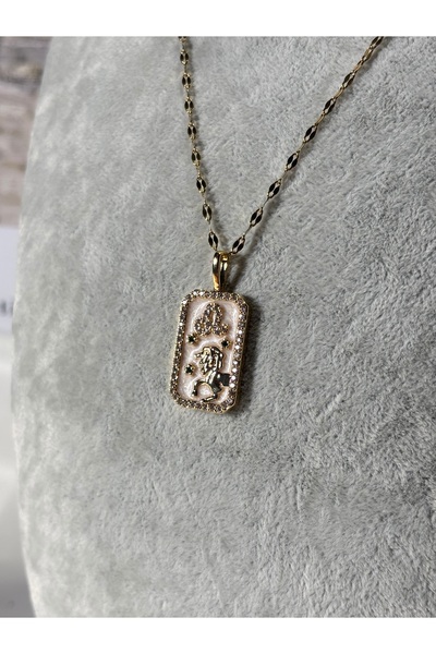 Uzak Işıklar قلادة من الفولاذ برج الأسد بحجر الزركون الذهبي