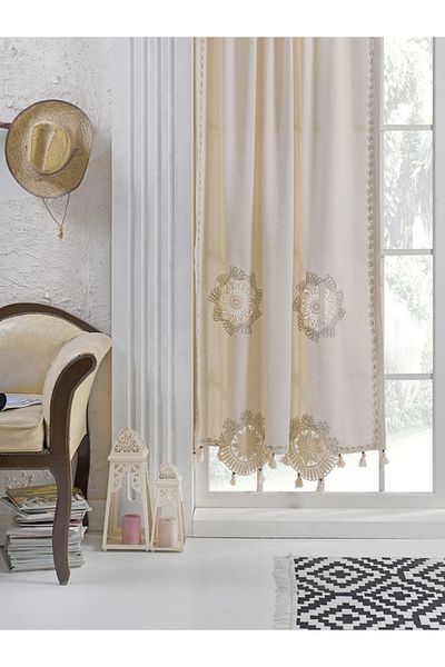 Buldan Concept Buldan Linen Curtain Hand Lace 120X120 cm