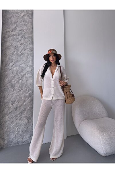 Lovely butik Women's Summer Knitted Button-Front Double Set