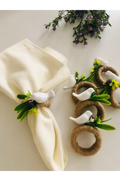 LİMOMİ Porcelain Bird Napkin Ring 6 Pcs