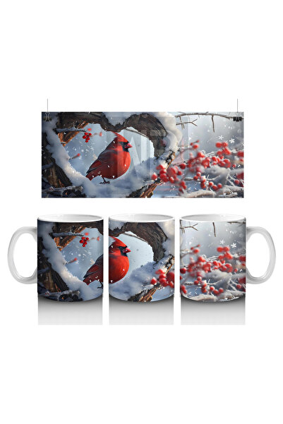 Wisdom Rain طائر كاردينال أحمر في مجموعة أشجار على شكل قلب - كوب قهوة مطبوع