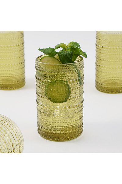 LA MESA 4 Pcs Highball Glass Set, Olive Green 7.5*7.5*12.5 Cm