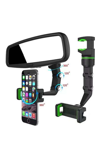 Welora Suport auto pentru telefon cu montare în oglindă, universal, negru-verde - Negru/Verde