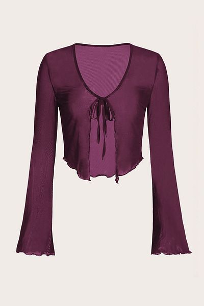 Edela Spanish Sleeve Front Tie Tulle Blouse 8050