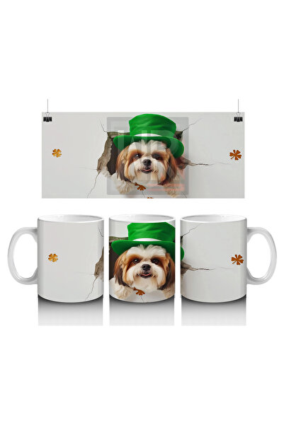 Wisdom Rain كلب لطيف مع قبعة سانت باتريك وشارب – كوب قهوة مطبوع