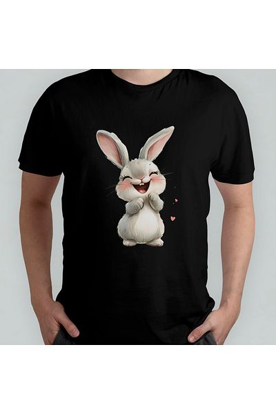 Pixxa Cute Rabbit Unisex 100% Cotton Crew Neck T-Shirt Model 2