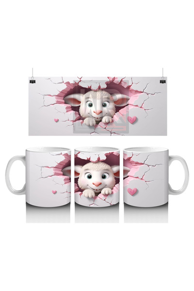 Wisdom Rain صغير الحمل اللطيف ينظر من خلال الشق الوردي - كوب قهوة مطبوع