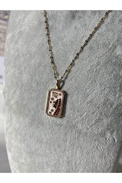 Uzak Işıklar قلادة من الفولاذ برج العذراء بحجر الزركون باللون الذهبي