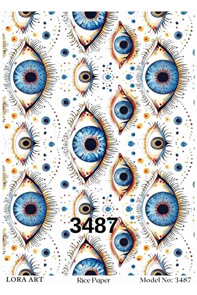 Lora Dekopaj 3487 Mavi, Göz, Nazar, Evileye Desenli Pirinç Dekopaj 29*42 cm