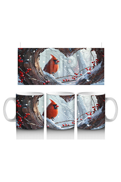 Wisdom Rain كاردينال أحمر على فروع الأشجار المغطاة بالثلوج – كوب قهوة مطبوع