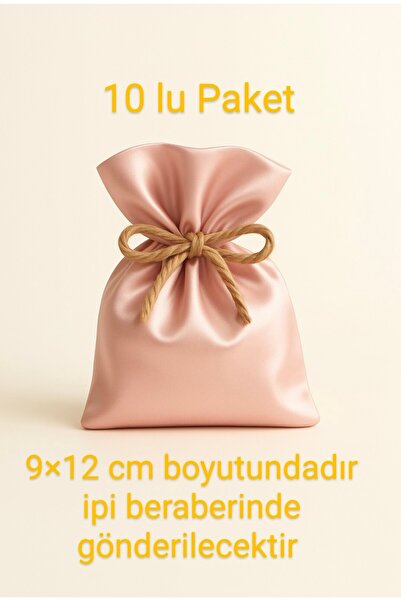 ALASEREN SATEN PUDRA RENK BEZ KESE 9×12 CM 10LU PAKET DÜĞÜN,NİŞAN TAKI,LAVANT...