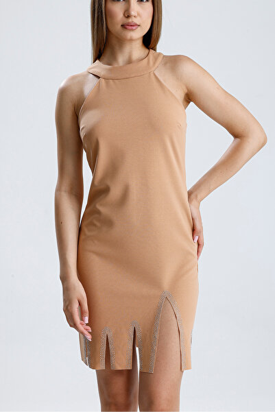 Sense Lined Cutout Detailed Stone Embroidered Mini Dress – Sparkling Minimalism |   36085 Biscuits