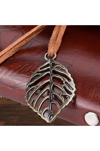 PRATİKOBA Leaf Patterned Brown Leather Notebook