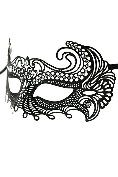 PRATİKOBA Black Color Laser Cut Metal Ball Party Venetian Mask with Crystal Stones