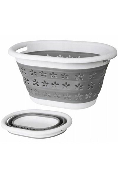 divendi-ro Collapsible laundry basket made of plastic with silicone, Capacity 25L - Grey/White