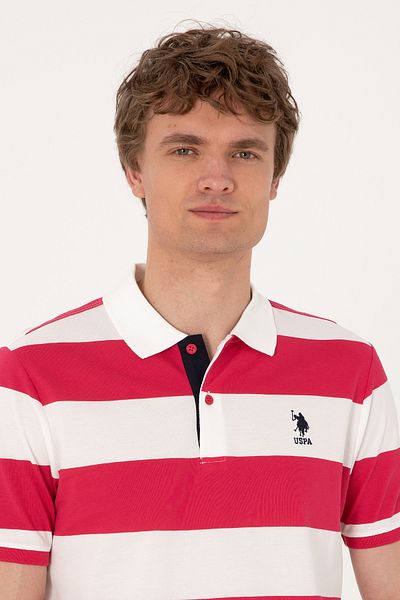 U.S. Polo Assn. Men's Regular Fit Cherry Polo Neck Striped T-Shirt 50306827-Vr223