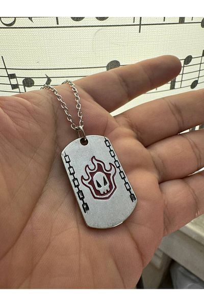 Herşey Nota Anime Bleach Red Imprint (Dog Tag) Necklace with 60 cm Chain |   Unisex Cosplay and Anime Jewelry