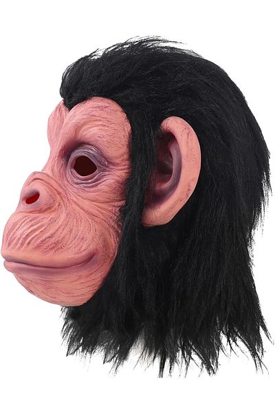 PRATİKOBA Latex Chimpanzee Mask with Full Snap on Head with Black Hair - Latex Monkey Orangutan Gorilla Mask Et Mask