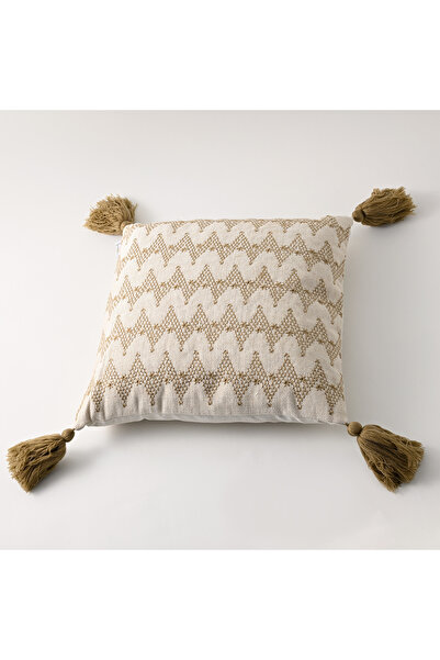 Boutique Blanche وسادة مطرزة من القطن المزخرف، لون بيج