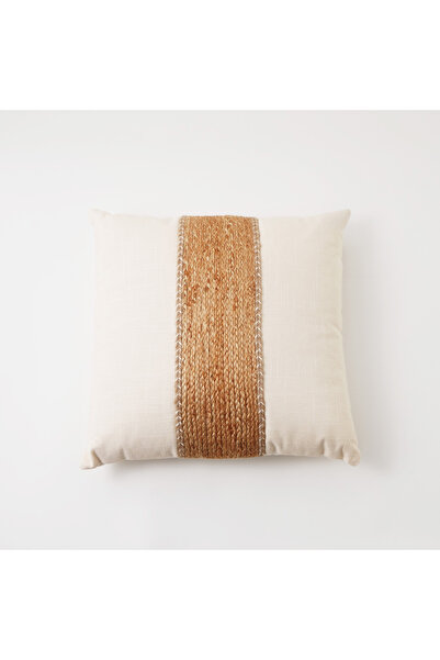 Boutique Blanche وسادة قطنية مطرزة بالخيط 45*45*15 سم، بني