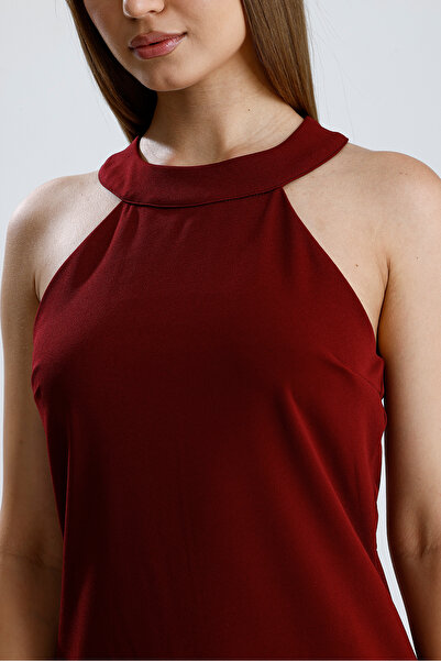 Sense Μίνι φόρεμα με κεντημένη πέτρα με λεπτομέρεια κομμένη επένδυση – Sparkly Minimalism | 36085 Μπορντό