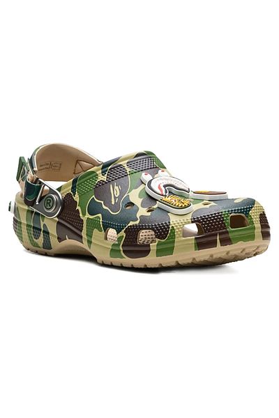 Crocs x Bape Classic "Chai" Clogs, Moss Green Camouflage, Rubber Sole
