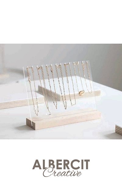 ZarDünya Acrylic Necklace with Compartments, Wooden and Plexi Stand, Plexi Organizer