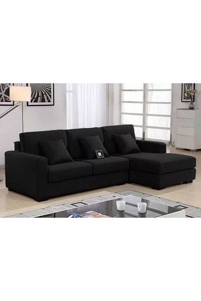 BIZ NAS Corner Sofa Wood and Black Fabric