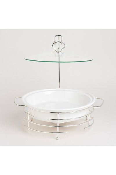 LA MESA Round Food Warmer With Candle Stand Silver 12"