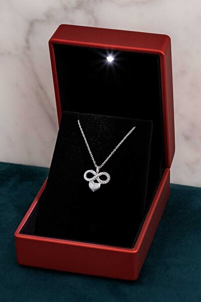 KAR DİAMOND Tamamı 925 Ayar Gümüş Rodyumlu Minimal Sonsuzluk Kalp Kolye - Ser...