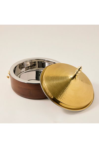 Generic FOOD WARMER ,WITH LID HAMMERED GOLD CO DIA