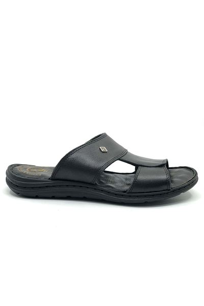 KCMN Soldier 1928-25 100% Genuine Leather Men's Full Orthopedic Slippers Black