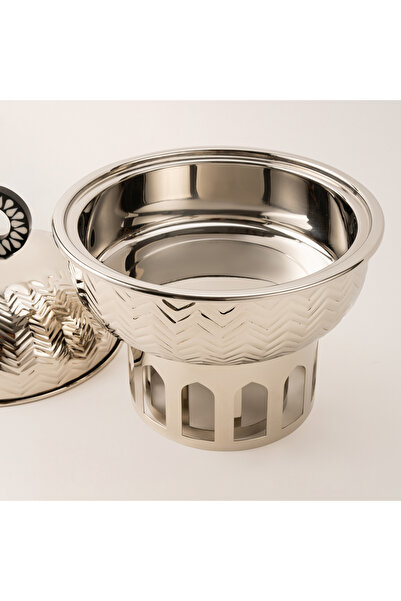 LA MESA silver metal food server with stand 3 L