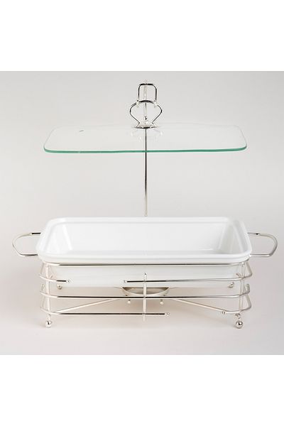 LA MESA Rectangular Food Warmer Set With Candle Stand Silver 13.5"