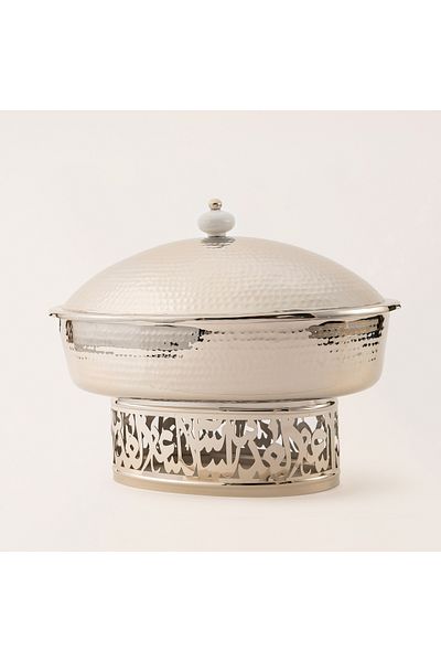 LA MESA silver oval food server with stand 38*28*30 Cm