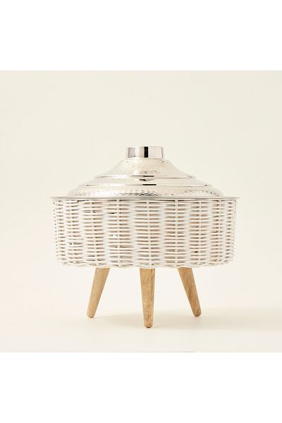 LA MESA Bamboo Food Pot 3Ltr With Wood Stand Silver Lid